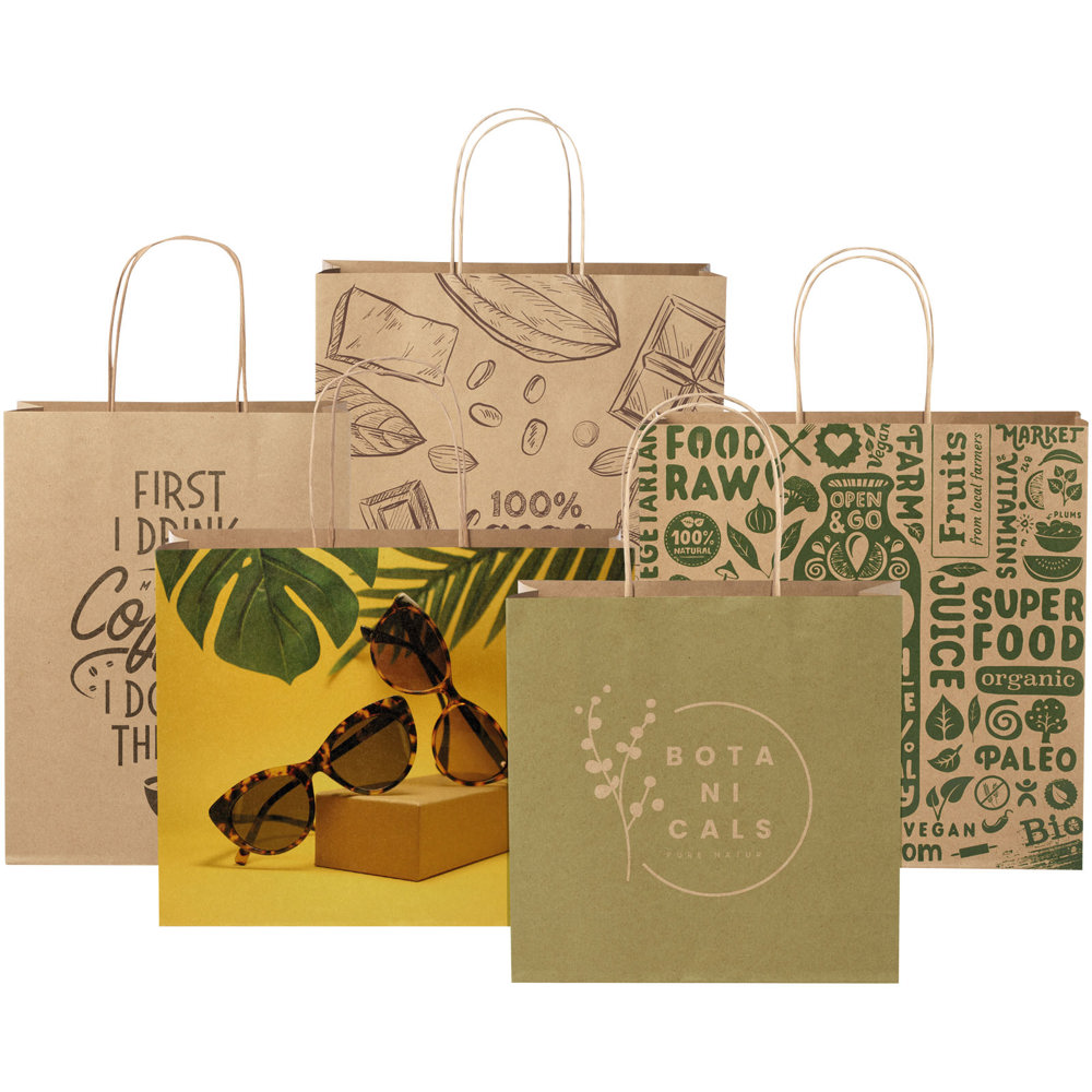 Kraftpapiertasche 120 g/m² mit gedrehten Griffen – 31 × 12 × 31 cm